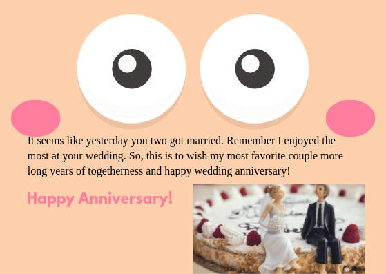 Happy anniversary to couple Happy anniversary to couple